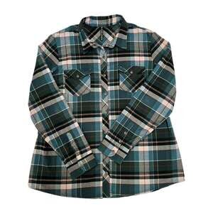 Kuhl Greta Flannel Shirt Womens Size XL Green Button Up Hiking Hollowcore Plaid